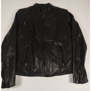 Deerfield Leathers Women M Black Leather Café Racer Jacket Made in USA Vintage